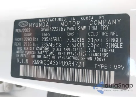2023 Hyundai Kona N Line from USA, damaged, VIN KM8K3CA3XPU984721